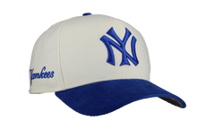 9FIFTY New York Yankees A Frame Snapback Hat "Off White / Royal - Corduroy Visor" NE335