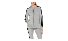 Essentials Cotton Fleece 3-Stripe Full Zip Hoodie WMNS "Grey / Black" CD2250