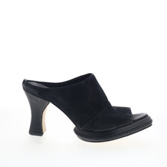 Vannie Womens Black Suede Slip On Heeled Sandals Shoes