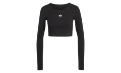 Essentials Ribbed Crop Long Sleeve Tee WMNS "Black" IW5725